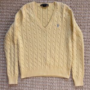 Ralph Lauren Sport Yellow Cotton Cable Knit V-Neck Sweater Long Sleeve Size M